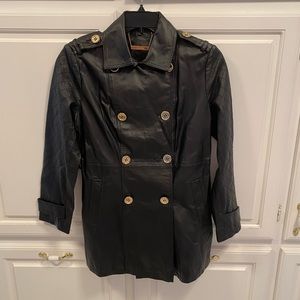 IMAN Genuine Leather Double Breasted Gold Button Black Jacket Women’s S